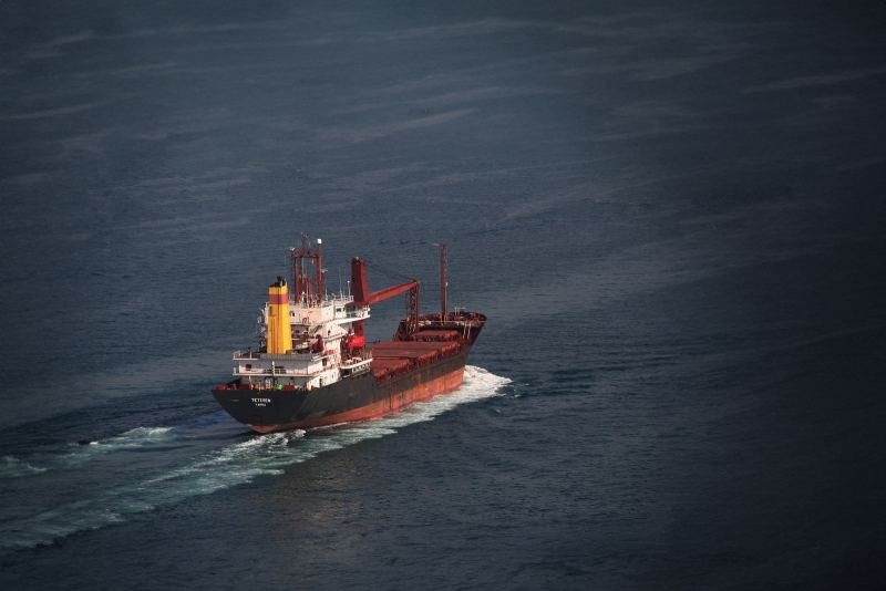 Cargo ship under way during its voyage